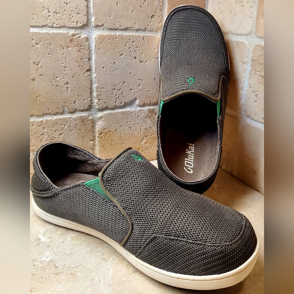Olukai Nohea Army Green Mesh Slip-On Casual Shoes Size 8 Women, Size K6 Boys